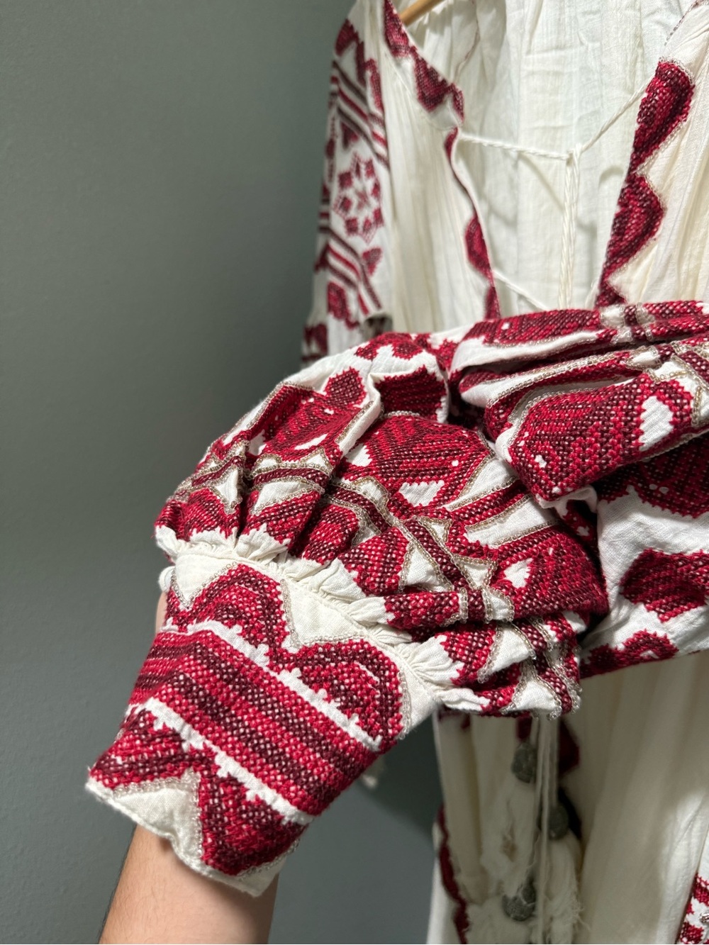 Embroidered Maxi Dress in Cream with Burgundy Accents **READ DESCRIPTION** - Picture 4 of 8